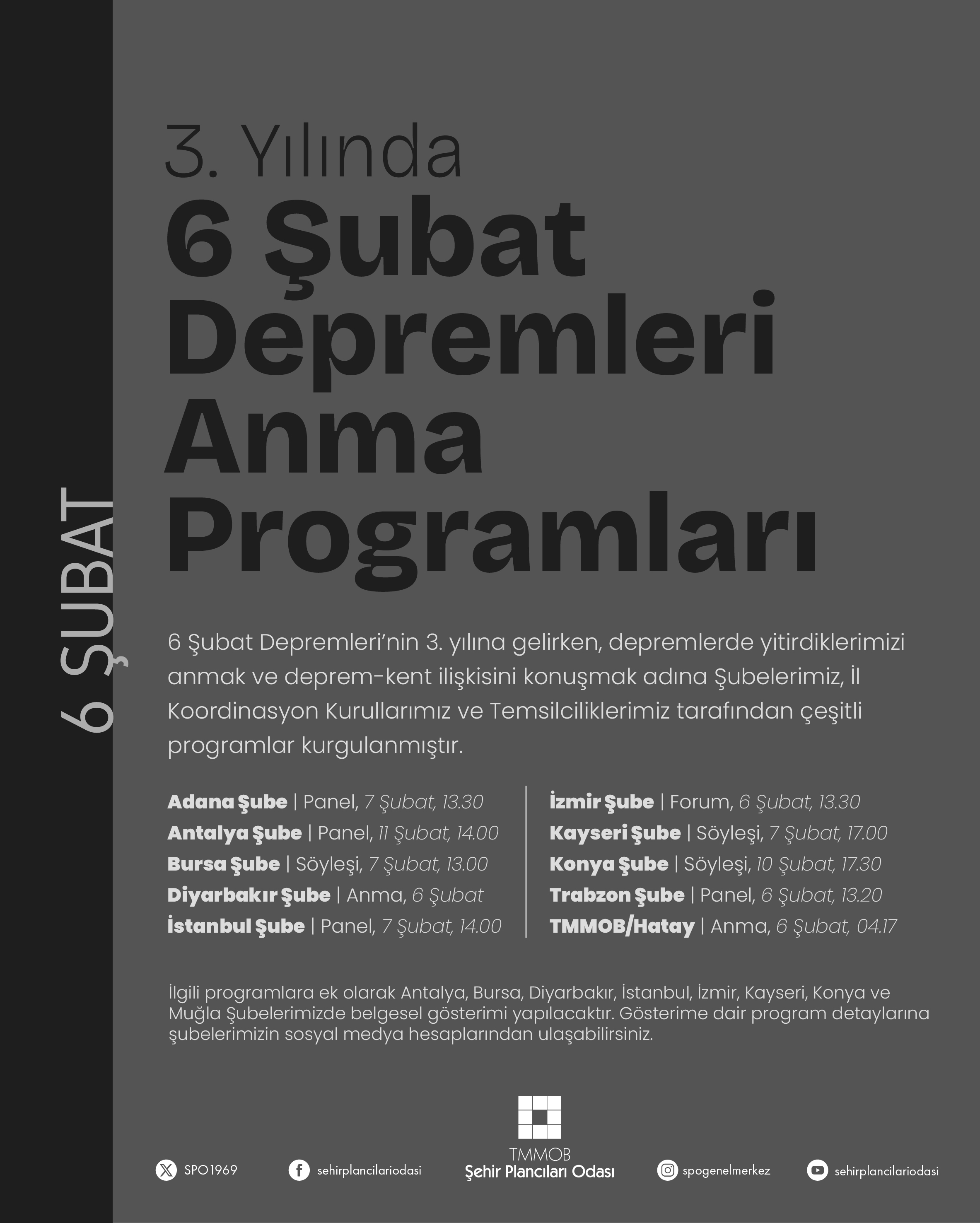 6 ŞUBAT DEPREMLERİNİN 3. YIL DÖNÜMÜ - ANMA PROGRAMI