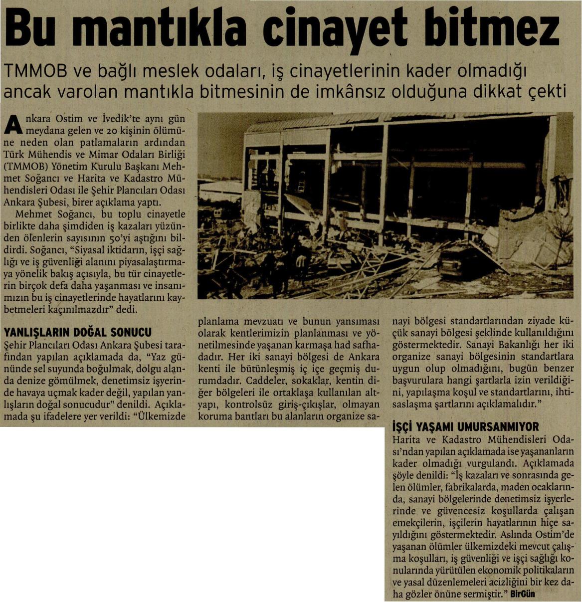 OSTİM�DE YAŞANAN FELAKET HAKKINDA 07.02.2011 TARİHLİ BASIN AÇIKLAMAMIZ‏