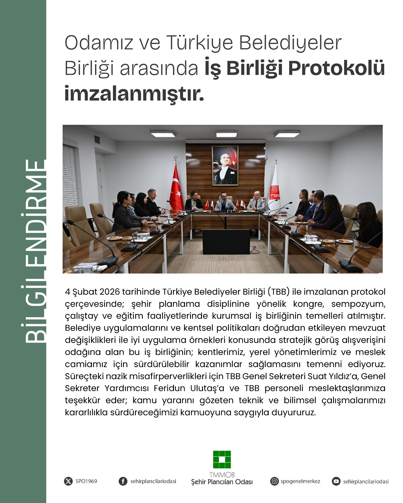 ODAMIZ VE TÜRKİYE BELEDİYELER BİRLİĞİ ARASINDA İŞ BİRLİĞİ PROTOKOLÜ İMZALANMIŞTIR.