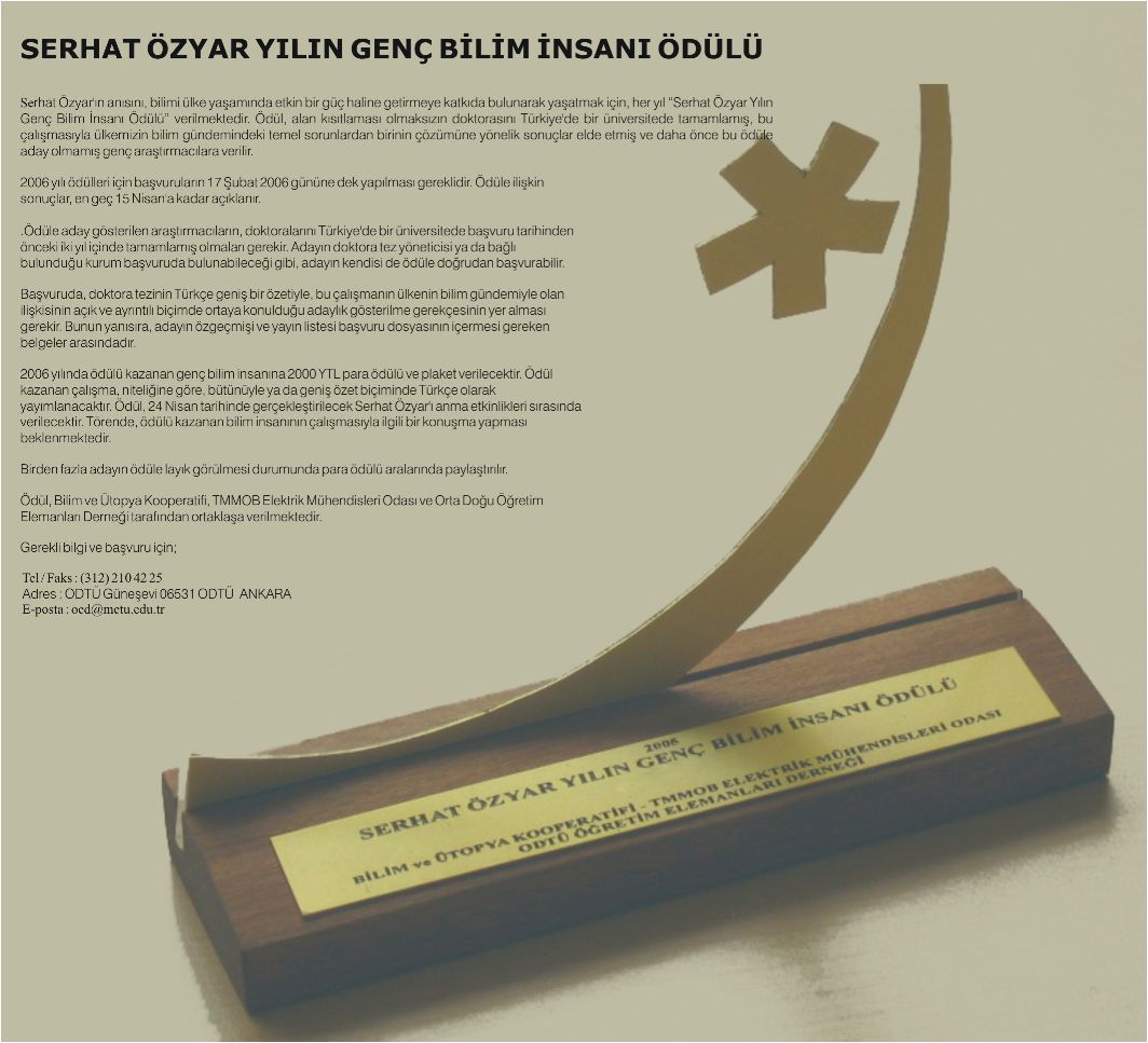 MESLEKTAŞIMIZ DR. ŞİRİN GÜLCEN EREN "SERHAT ÖZYAR YILIN GENÇ BİLİM İNSANI ÖDÜLÜ"NE LAYIK GÖRÜLDÜ
