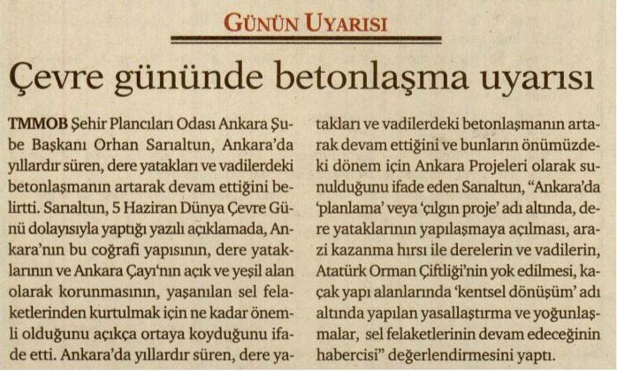 ÇEVRE GÜNÜNDE BETONLAŞMA UYARISI

