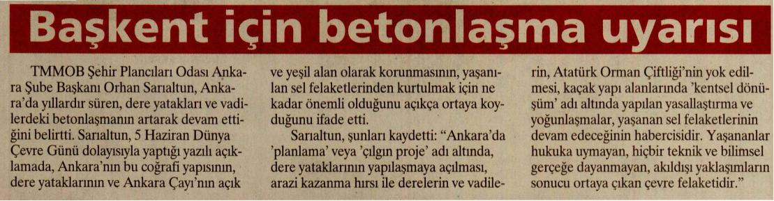  

BAŞKENT İÇİN BETONLAŞMA UYARISI 