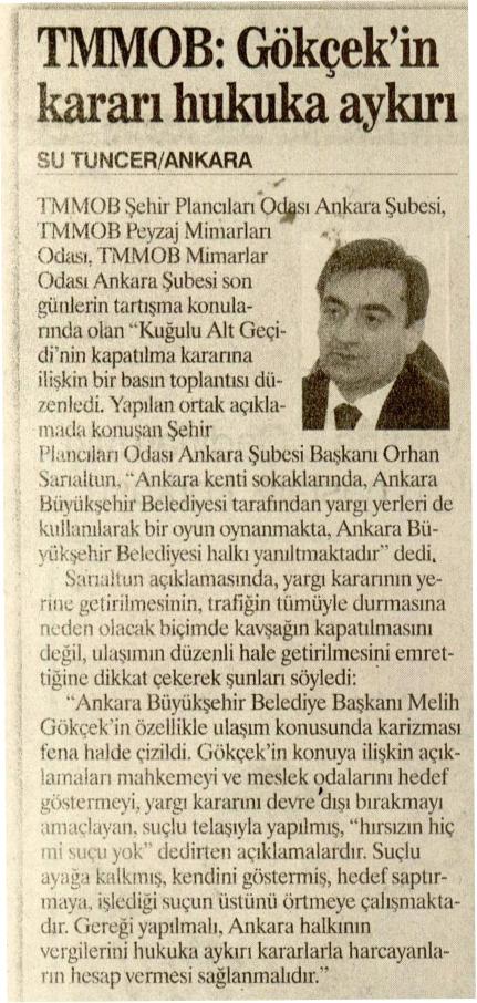 TMMOB: GÖKÇEK`İN KARARI HUKUKA AYKIRI
 