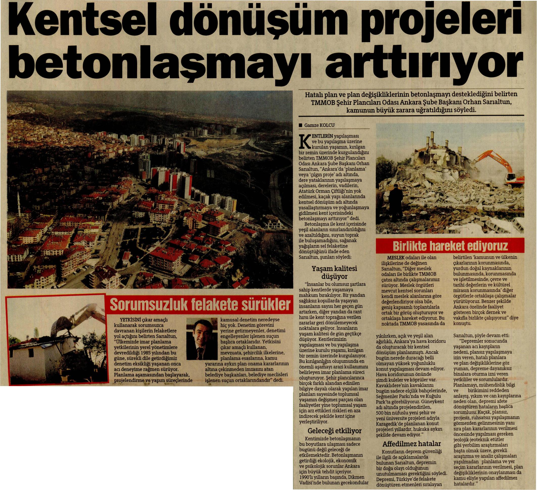 KENTSEL DÖNÜŞÜM PROJELERİ BETONLAŞMAYI ARTTIRIYOR
