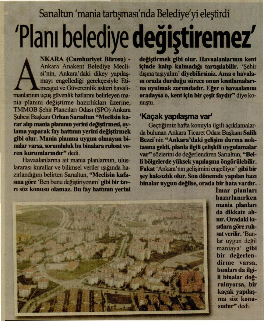 PLANI BELEDİYE DEĞİŞTİREMEZ

