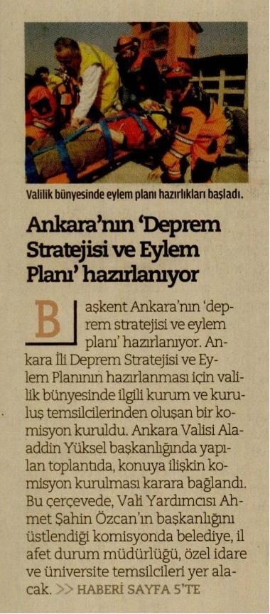 ANKARA`NIN `DEPREM STRATEJİSİ VE EYLEM PLANI` HAZIRLANIYOR

