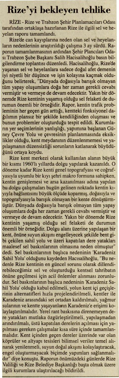 RİZEYİ BEKLEYEN TEHLİKE