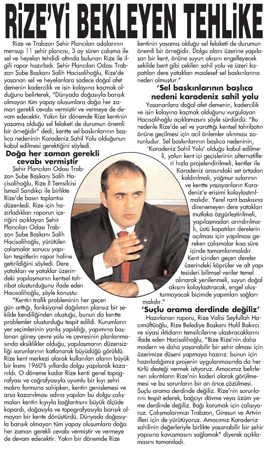 RİZE`Yİ BEKLEYEN TEHLİKE