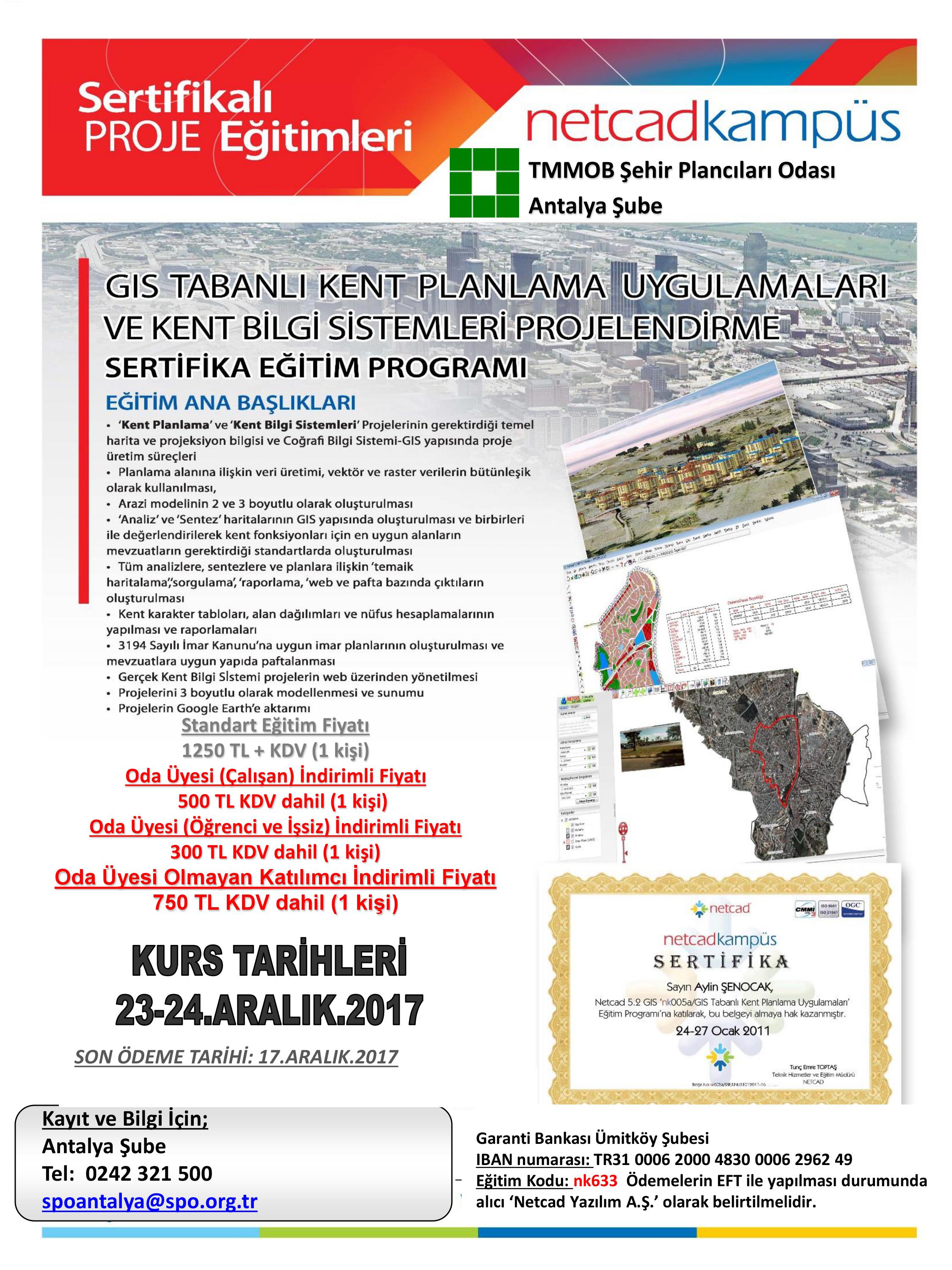 23-24 ARALIK 2017 NETCADKAMPÜS SERTİFİKA EĞİTİM PROGRAMINA KAYIT İÇİN 17 ARALIK SON GÜN.