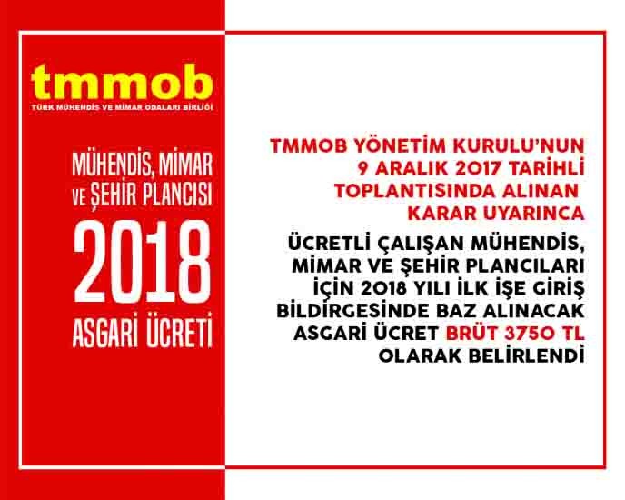 MÜHENDİS, MİMAR VE ŞEHİR PLANCILARI İÇİN 2018 YILI ASGARİ ÜCRETİ BELİRLENDİ