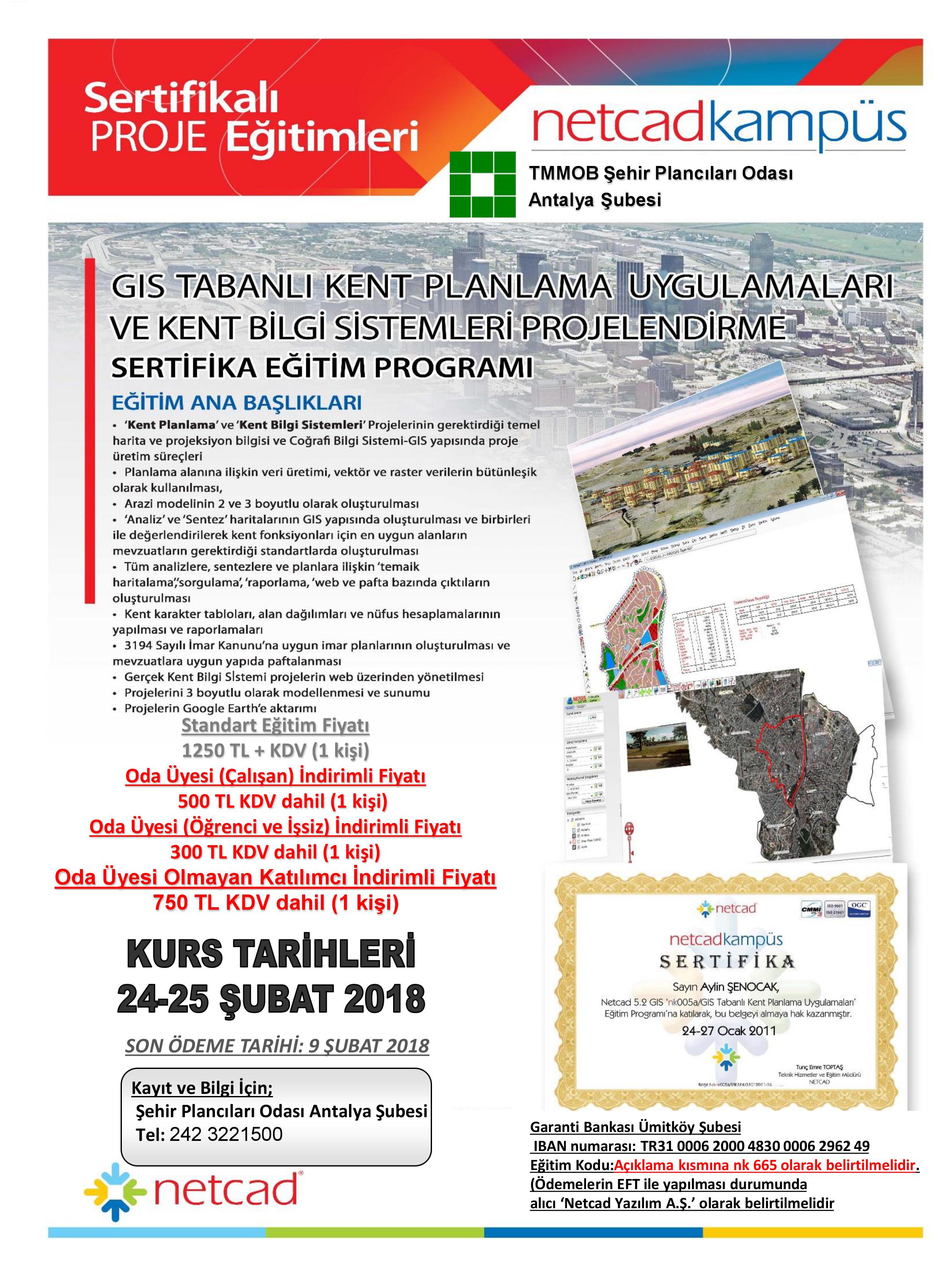 24-25 ŞUBAT 2018 NETCADKAMPÜS SERTİFİKA EĞİTİM PROGRAMINA KAYIT İÇİN 9 ŞUBAT SON GÜN.