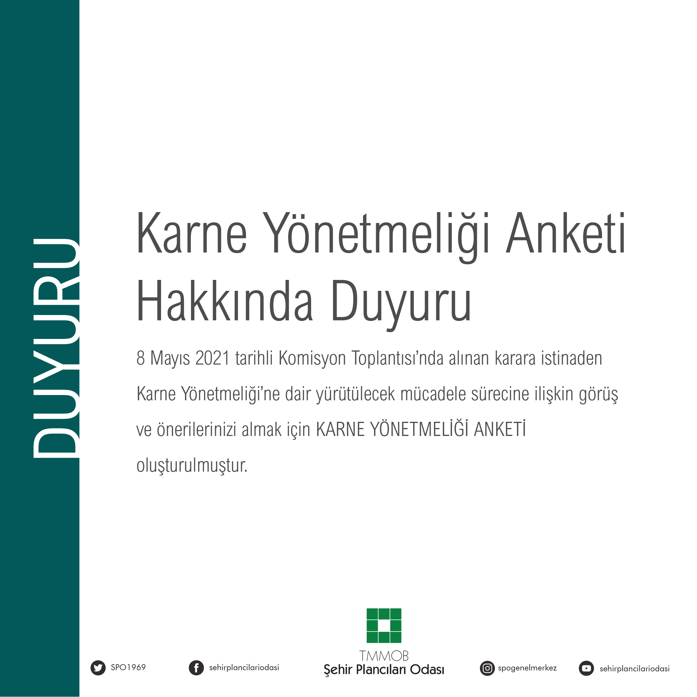 KARNE YÖNETMELİĞİ ANKETİ HAKKINDA DUYURU