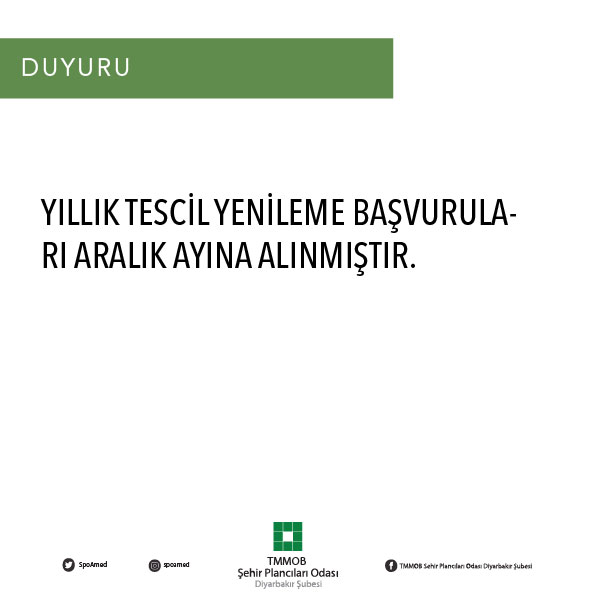 YILLIK TESCİL YENİLEME BAŞVURULARI ARALIK AYINA ALINMIŞTIR.