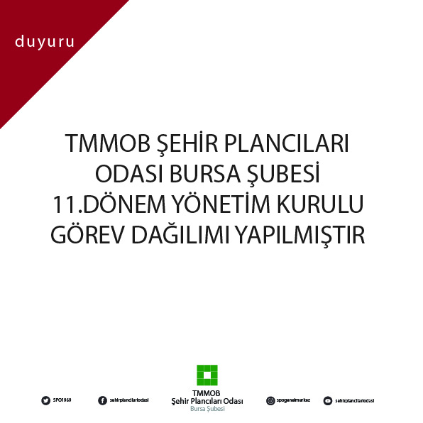 TMMOB ŞEHİR PLANCILARI ODASI BURSA ŞUBESİ11.DÖNEM YÖNETİM KURULU GÖREV DAĞILIMI