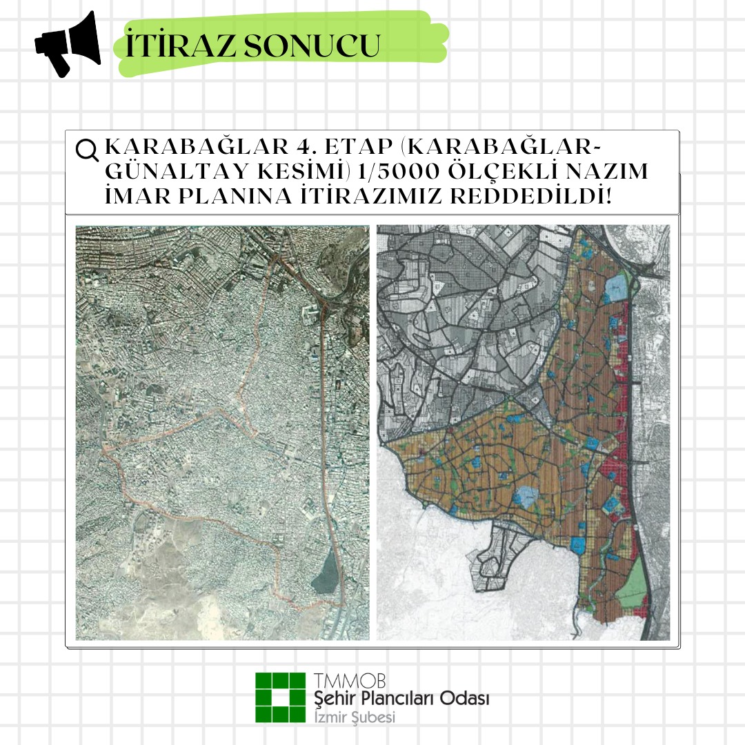 KARABAĞLAR 4. ETAP (KARABAĞLAR-GÜNALTAY KESİMİ) 1/5000 ÖLÇEKLİ NAZIM İMAR PLANINA İTİRAZIMIZ REDDEDİLDİ