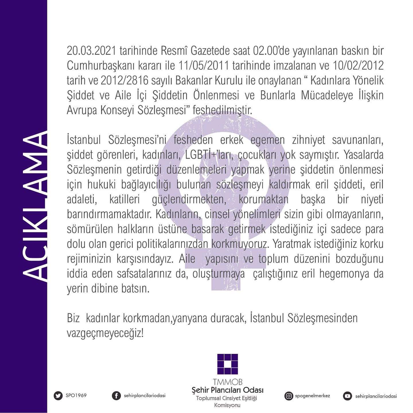 İSTANBUL SÖZLEŞMESİ HAKINDA AÇIKLAMA