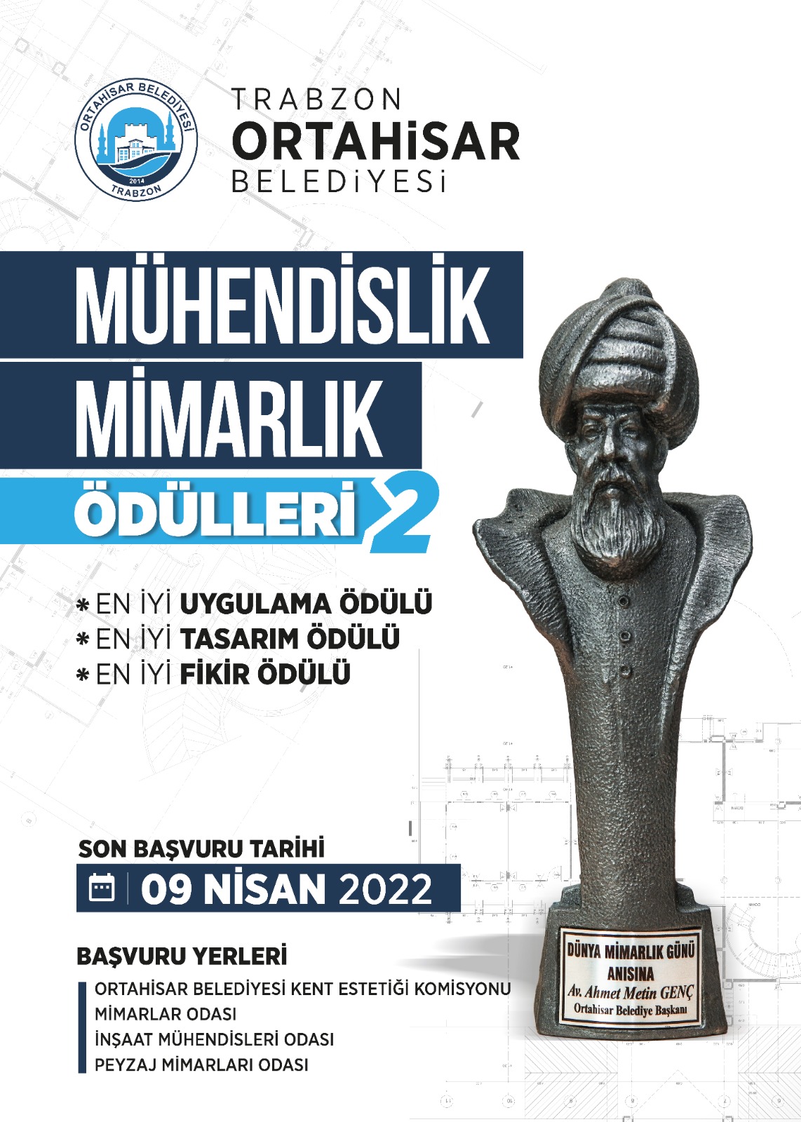 ORTAHİSAR BELEDİYESİ 
MİMARİ ESTETİK KOMİSYONU DANIŞMA KURULU TARAFINCA  HAZIRLANAN 
"MİMARLIK MÜHENDİSLİK VE TASARIM ÖDÜLLERİ YARIŞMASI"
 BAŞVURULARI BAŞLADI!