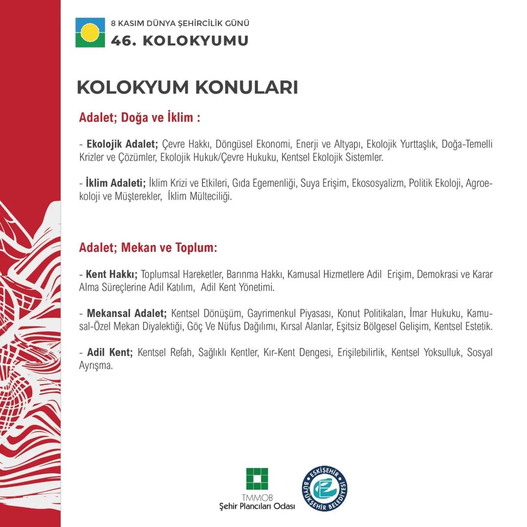 8 KASIM DÜNYA ŞEHİRCİLİK GÜNÜ 46. KOLOKYUMU