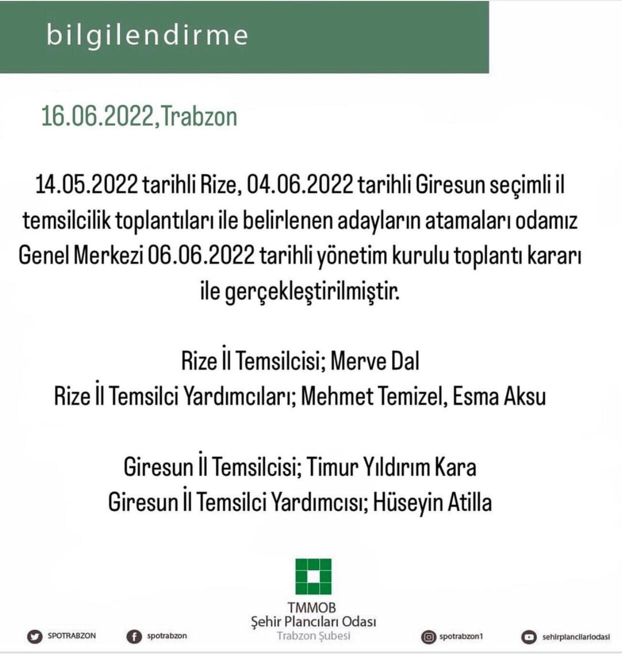  ŞUBEMİZ RİZE VE GİRESUN İLLERİ TEMSİLCİLİK ATAMALARI TAMAMLANMIŞTIR. 