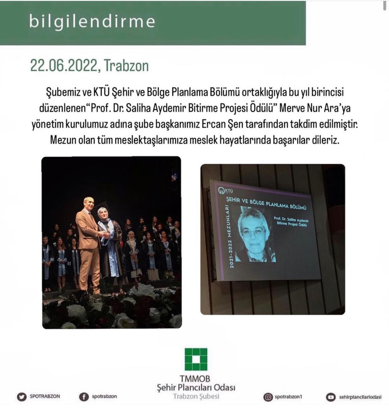  KTÜ MİMARLIK FAKÜLTESİ ŞEHİR VE BÖLGE PLANLAMA BÖLÜMÜ 2021-2022 EĞİTİM ÖĞRETİM YILI MEZUNİYET TÖRENİNE YÖNETİM KURULU ÜYELERİMİZLE KATILIM GÖSTERDİK.