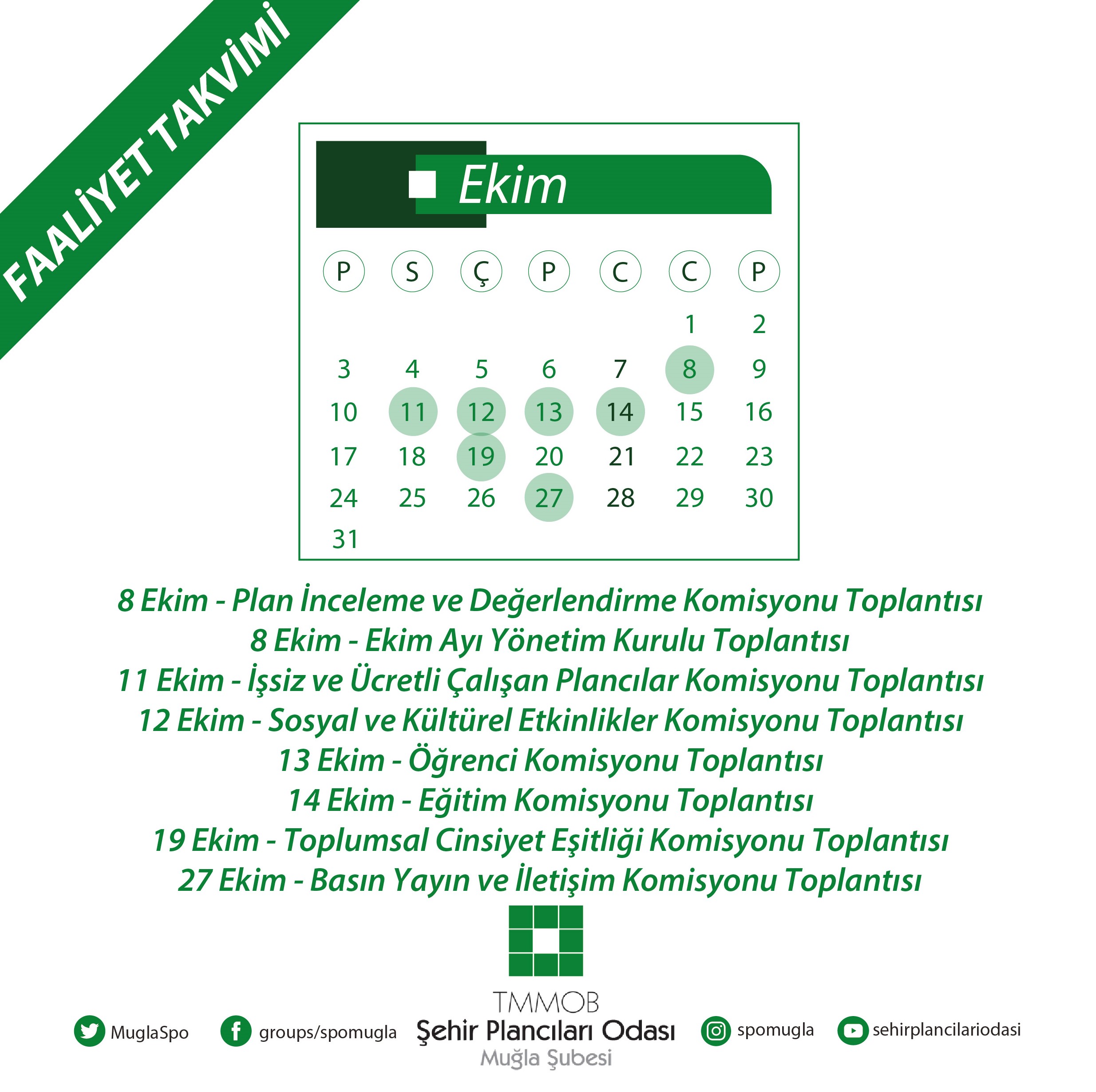 EKİM AYI FAALİYET TAKVİMİ YAYIMLANDI!