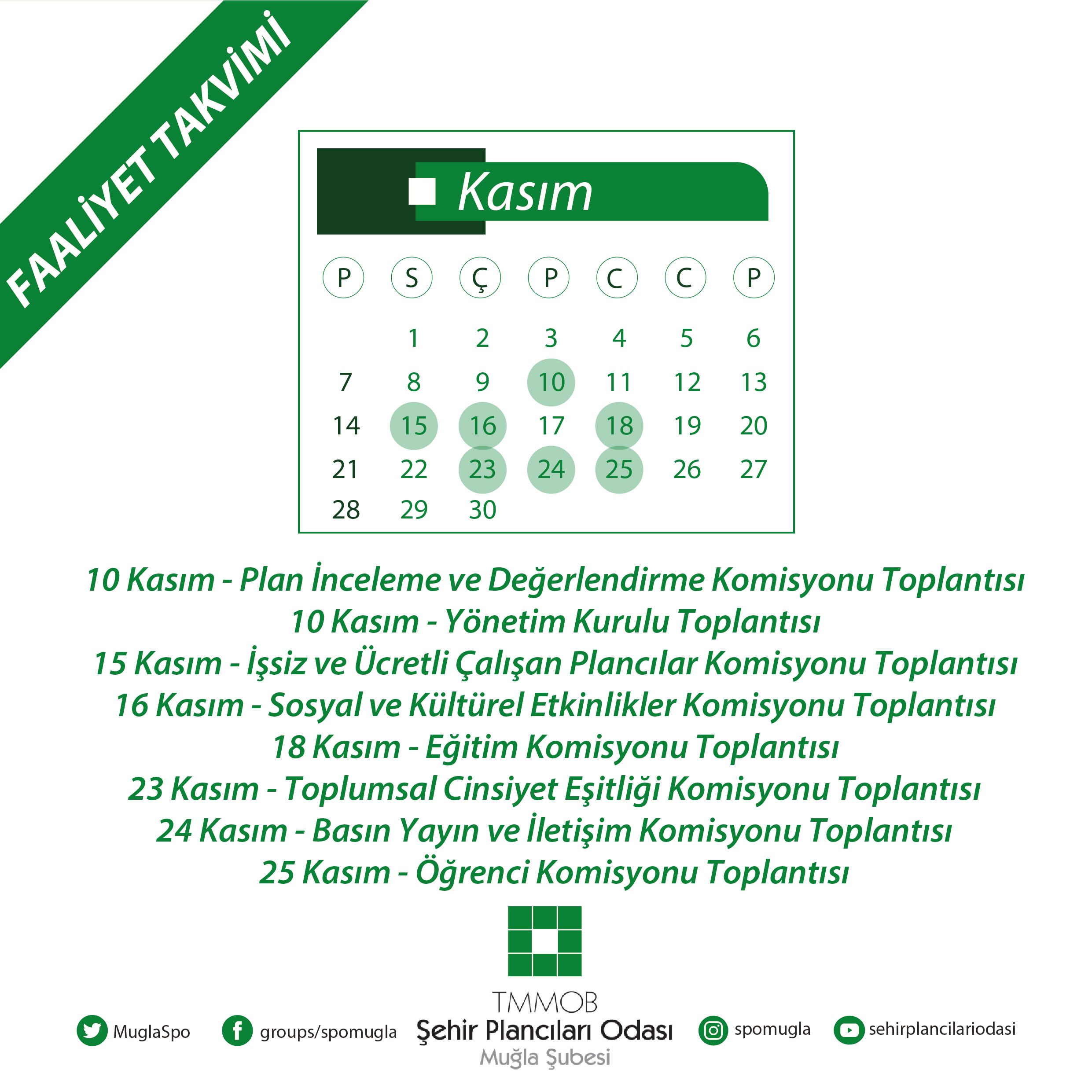 KASIM AYI FAALİYET TAKVİMİ YAYIMLANDI!