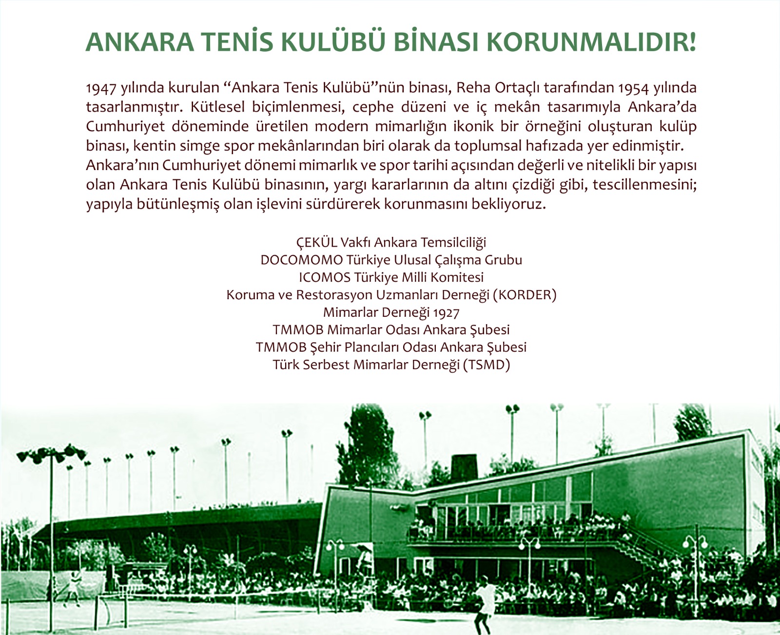 ANKARA TENİS KULÜBÜ BİNASI KORUNMALIDIR!