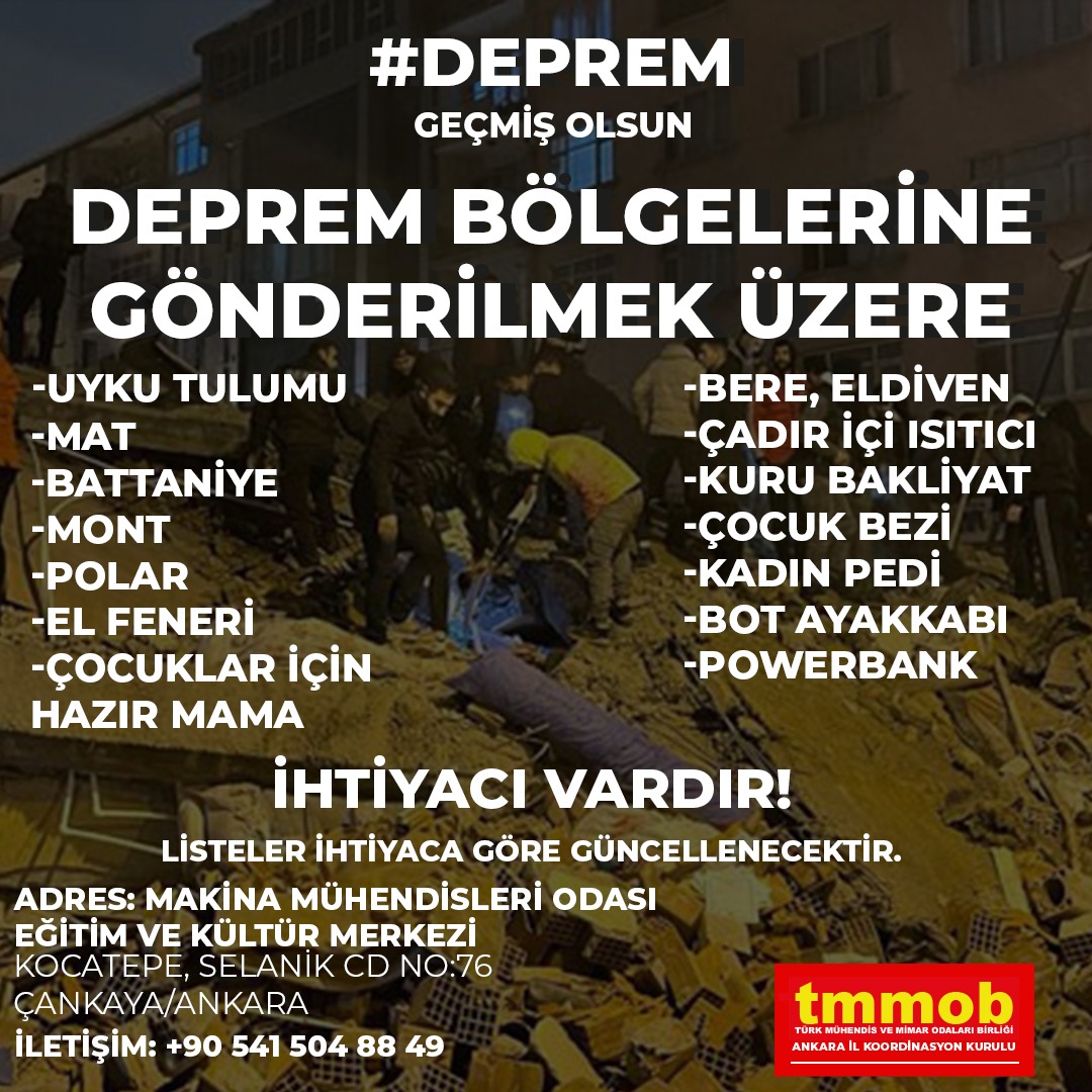 DAYANIŞMA VE YARDIM İÇİN SEFERBER OLMAYA ÇAĞIRIYORUZ!