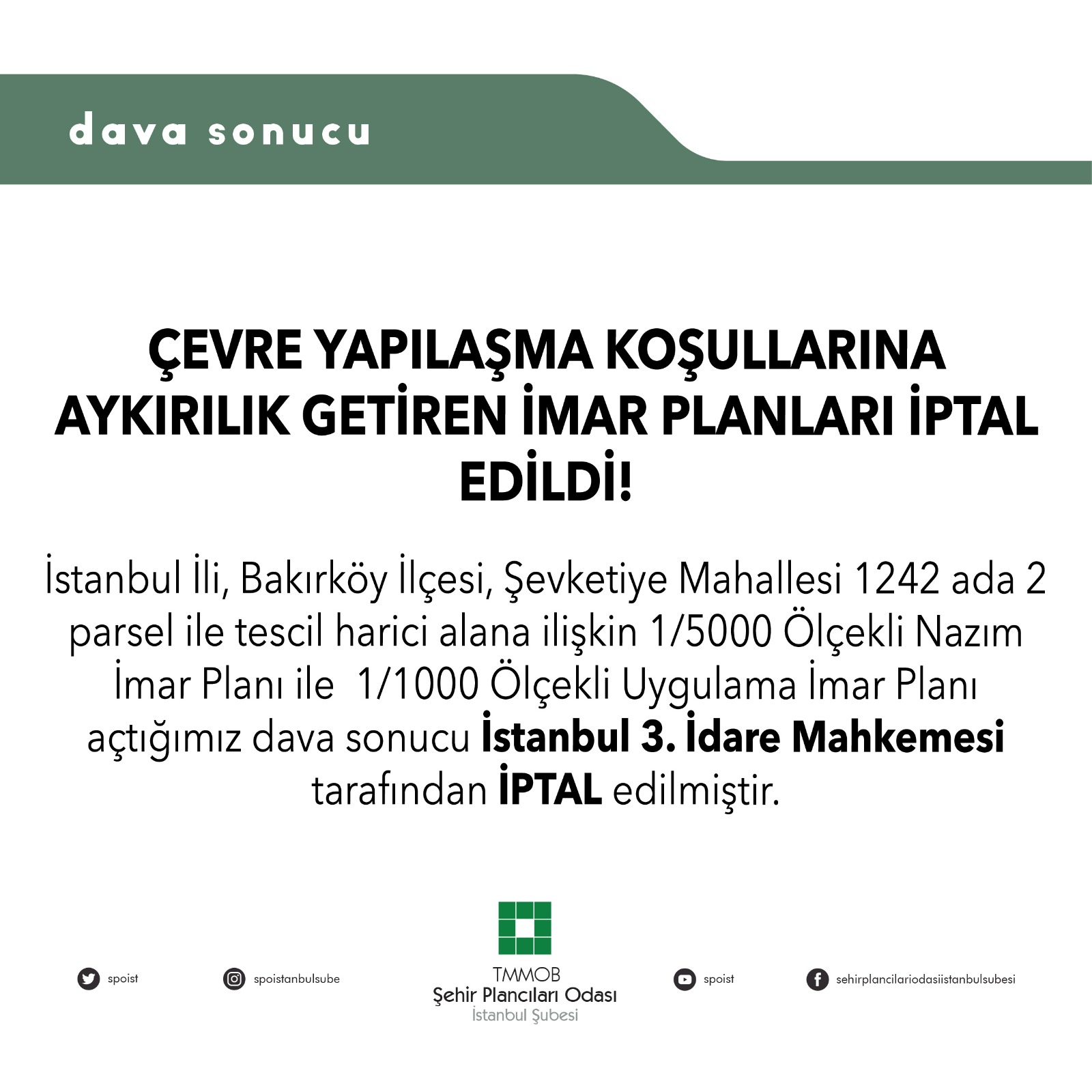 ÇEVRE YAPILAŞMA KOŞULLARINA AYKIRILIK GETİREN İMAR PLANLARI İPTAL EDİLDİ!