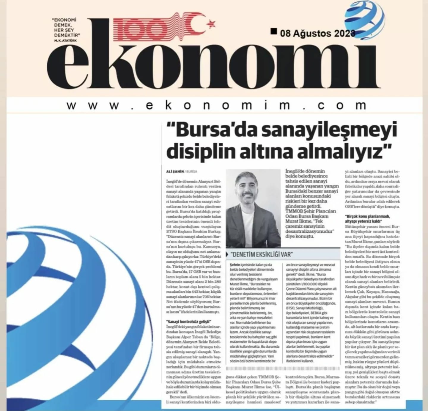 "BURSA`DA SANAYİLEŞMEYİ DİSİPLİN ALTINA ALMALIYIZ"