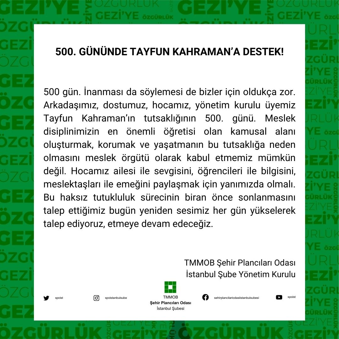 500. GÜNÜNDE TAYFUN KAHRAMAN`A DESTEK!