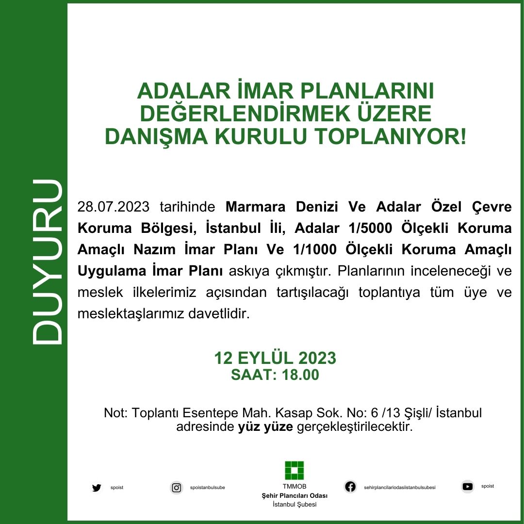 ADALAR İMAR PLANLARINI DEĞERLENDİRMEK ÜZERE DANIŞMA KURULU TOPLANIYOR!