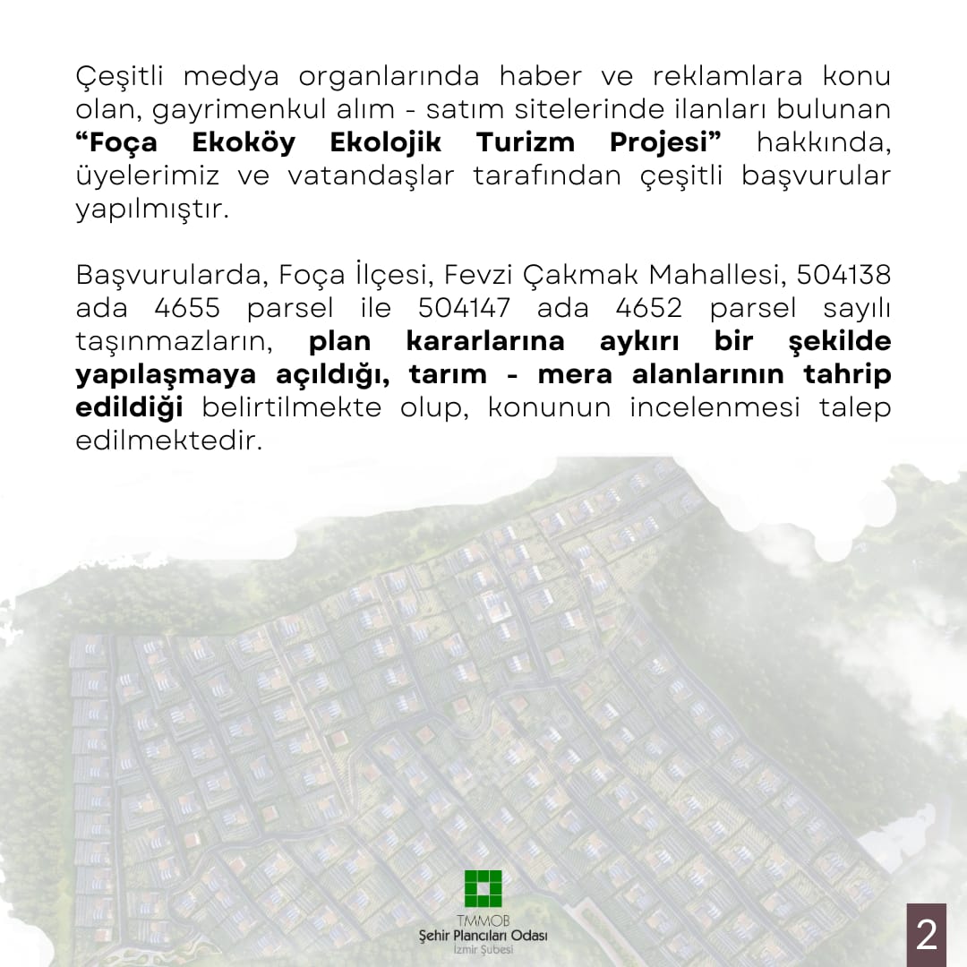 "FOÇA EKOKÖY EKOLOJİK TURİZM PROJESİ"  ADI ALTINDA BİR RANT PROJESİ HAYATA GEÇİRİLMEK İSTENİYOR!