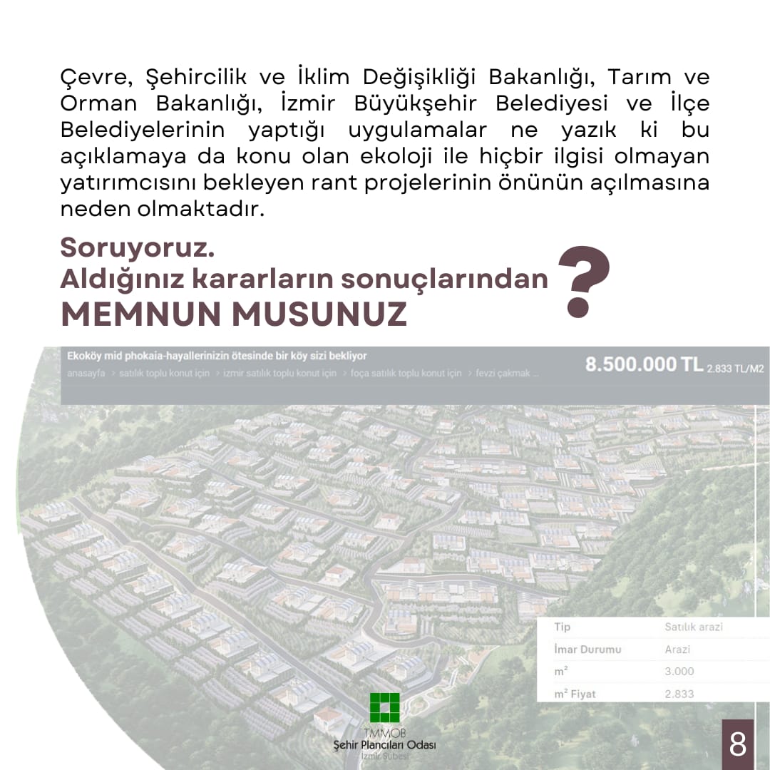 "FOÇA EKOKÖY EKOLOJİK TURİZM PROJESİ"  ADI ALTINDA BİR RANT PROJESİ HAYATA GEÇİRİLMEK İSTENİYOR!