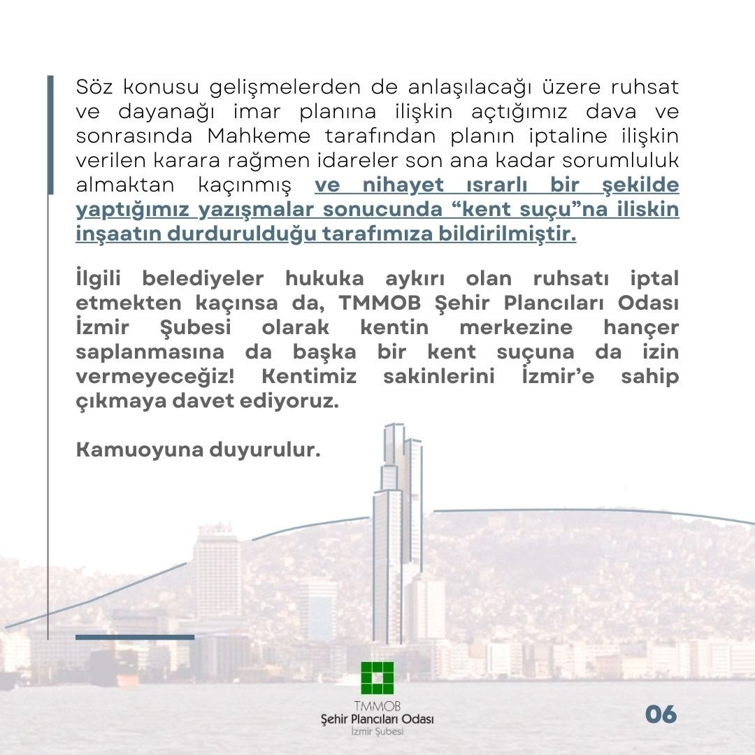 BASIN AÇIKLAMASI - İZMİR'İN "ZORLU" MESELESİNDE YEREL YÖNETİMLER SINIFTA KALDI!
ANCAK KONAK'TA "GÖKDELEN" ADI ALTINDA BAŞKA BİR KENT SUÇUNA İZİN VERMEYECEĞİZ!
