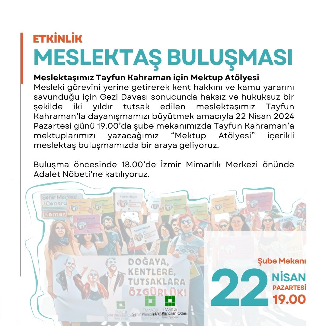 MESLEKTAŞ BULUŞMASI: MESLEKTAŞIMIZ TAYFUN KAHRAMAN İÇİN MEKTUP ATÖLYESİ