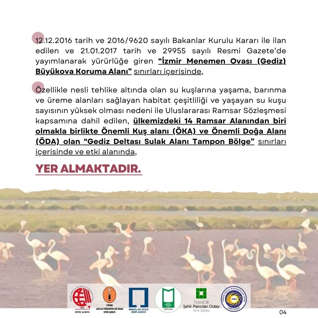 BASIN AÇIKLAMASI: MENEMEN OVASI TARIM ALANLARININ VE GEDİZ DELTASI SULAK ALANININ "SERBEST BÖLGE"YE DEĞİL; BÜTÜN DEĞERLERİYLE KORUNARAK YAŞAMAYA İHTİYACI VAR!