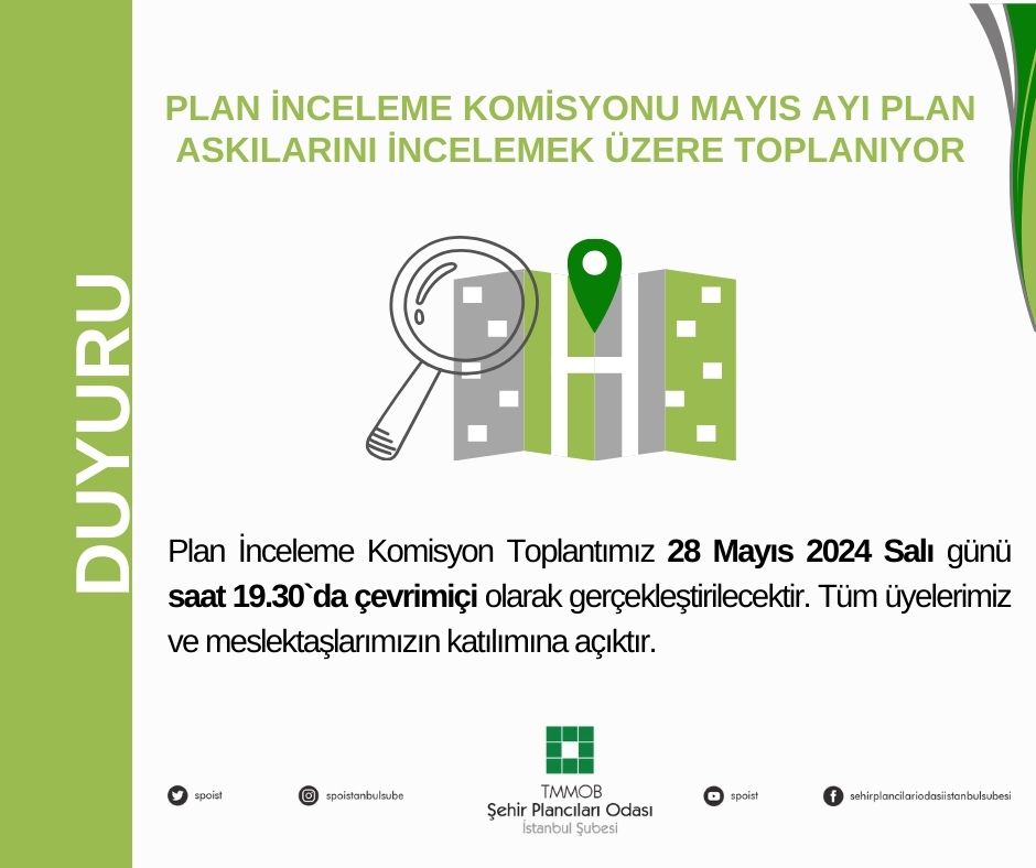 PLAN İNCELEME KOMİSYONU MAYIS AYI TOPLANTISINA DAVETLİSİNİZ