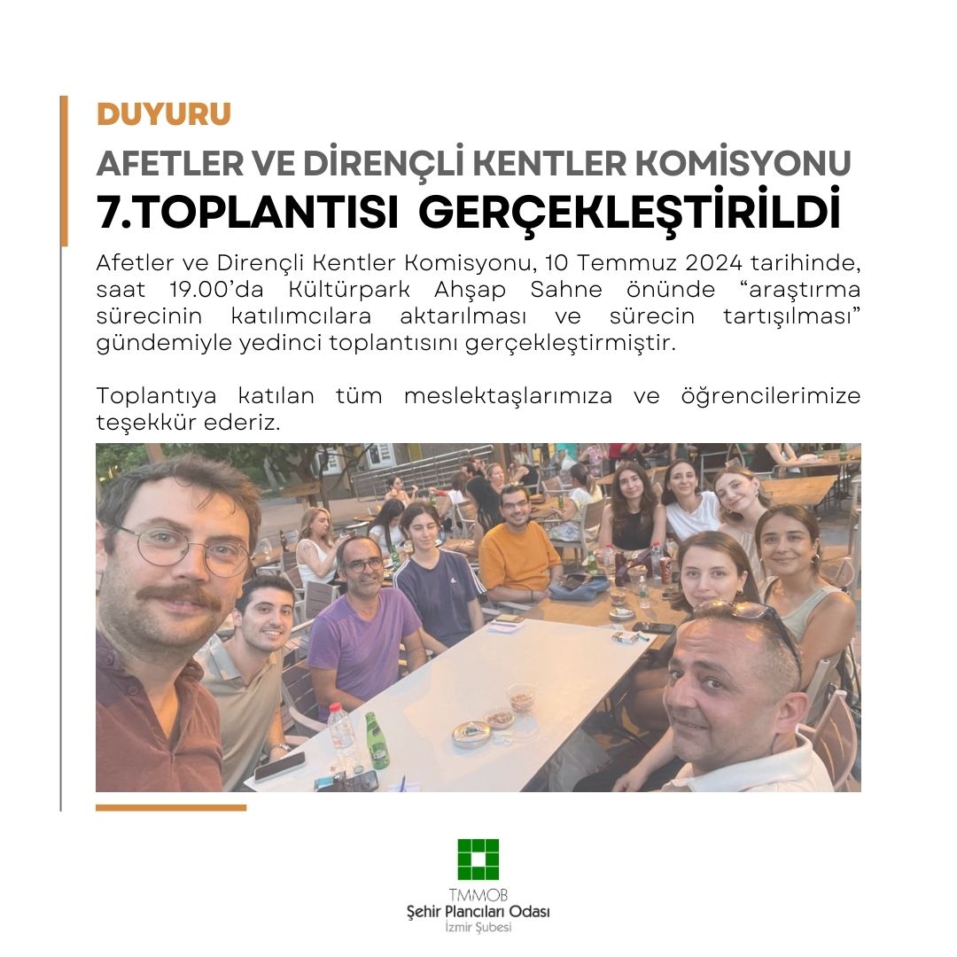 AFETLER VE DİRENÇLİ KENTLER KOMİSYONU 7. TOPLANTISI GERÇEKLEŞTİRİLDİ