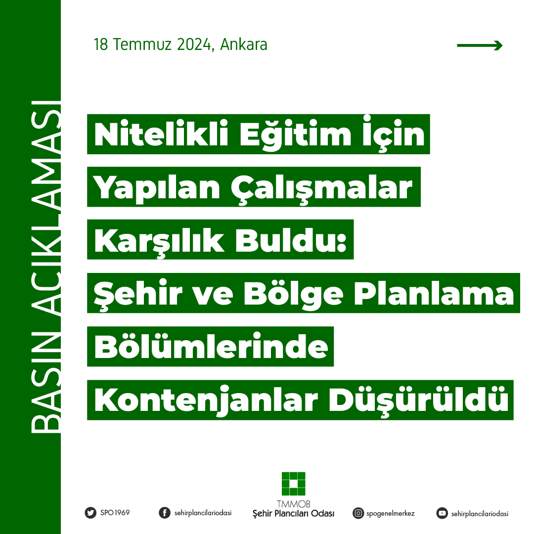 NİTELİKLİ EĞİTİM İÇİN YAPILAN ÇALIŞMALAR KARŞILIK BULDU: ŞEHİR VE BÖLGE PLANLAMA BÖLÜMLERİNDE KONTENJANLAR DÜŞÜRÜLDÜ