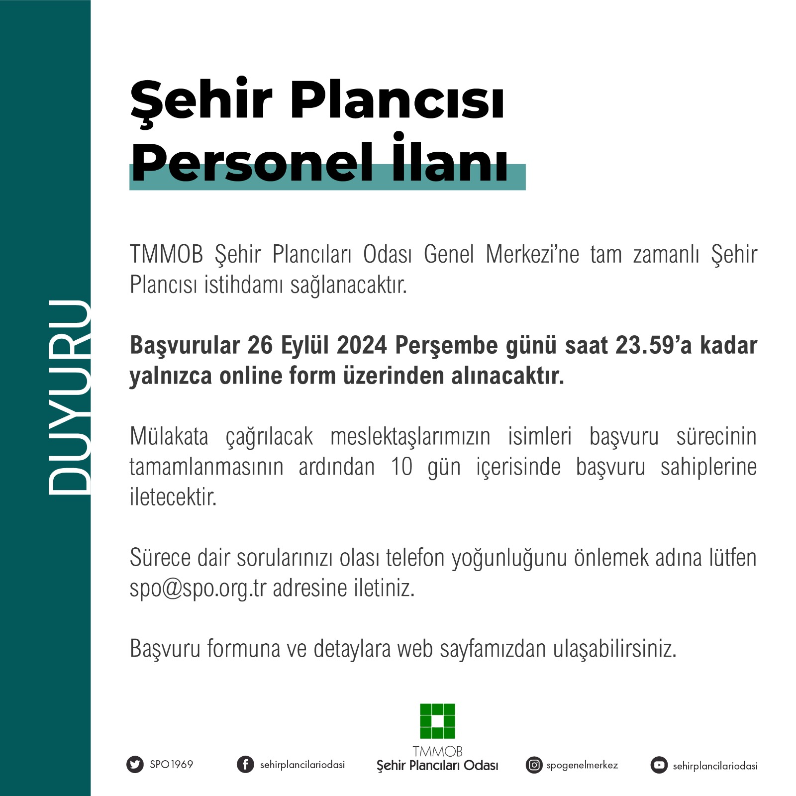 ŞEHİR PLANCISI PERSONEL İLANI
