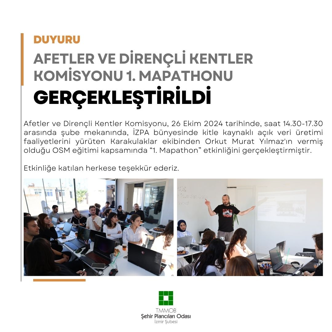 AFETLER VE DİRENÇLİ KENTLER KOMİSYONU 1. MAPATHONU GERÇEKLEŞTİRİLDİ