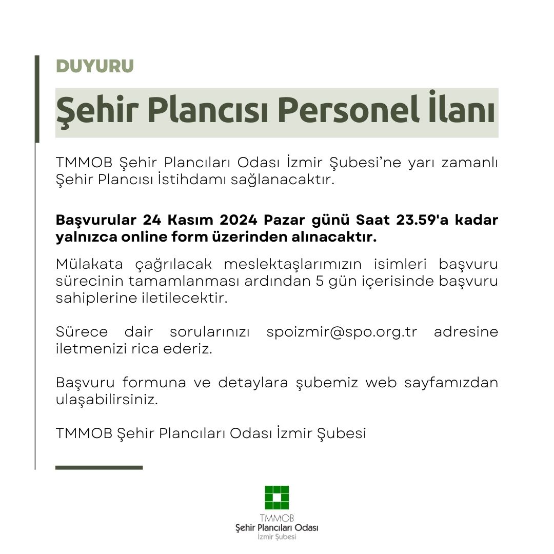 ŞEHİR PLANCISI PERSONEL İLANI 