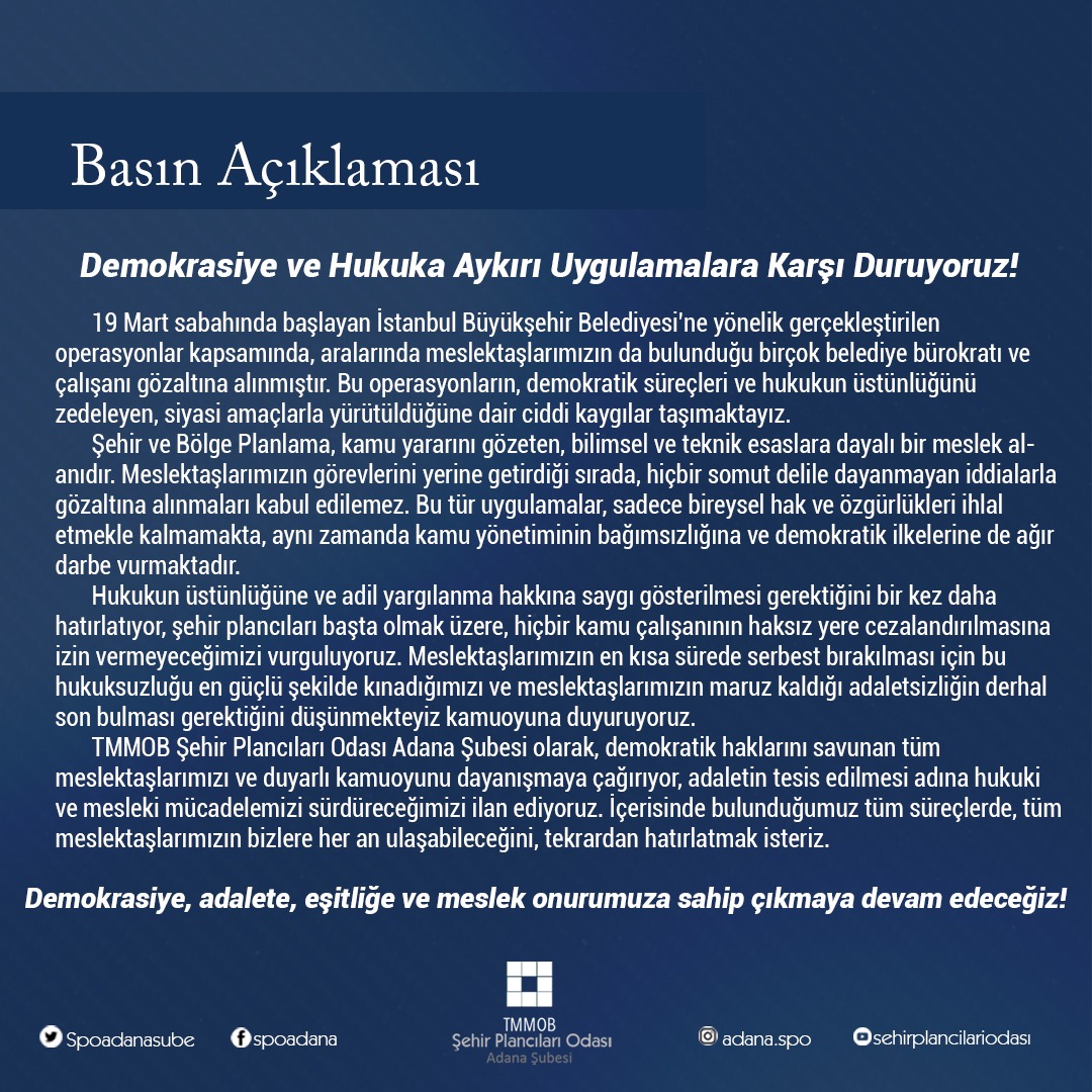  DEMOKRASİYE VE HUKUKA AYKIRI UYGULAMALARA KARŞI DURUYORUZ!