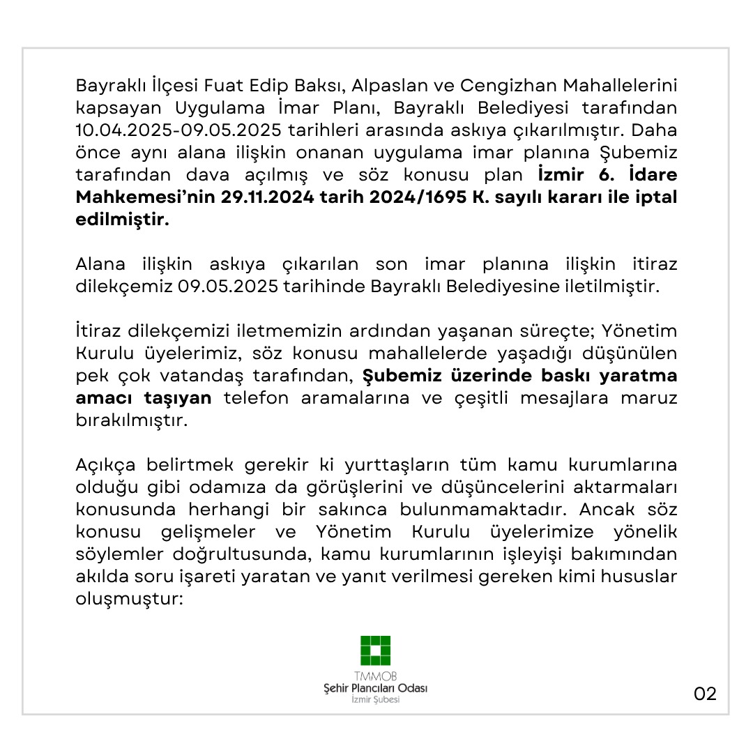 BAYRAKLI BELEDİYESİ`NİN TUTUMUNA İLİŞKİN KAMUOYUNA DUYURUMUZDUR!