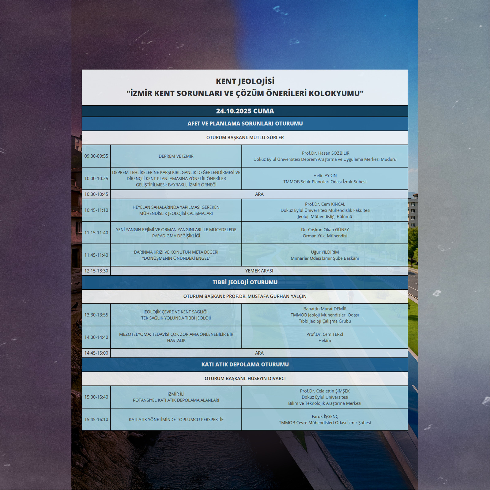 KENT JEOLOJİSİ: İZMİR KENT SORUNLARI VE ÇÖZÜM ÖNERİLERİ KOLOKYUMU