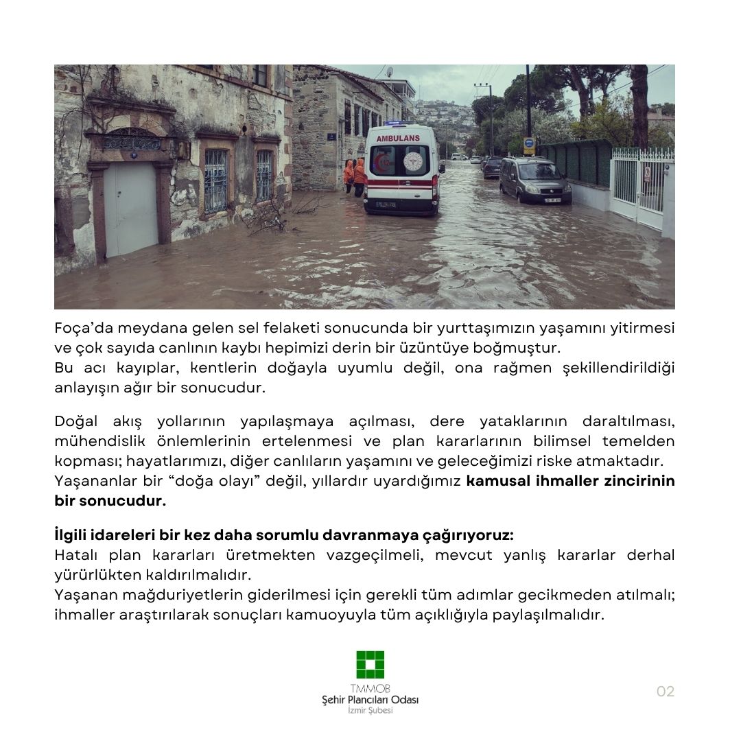 GEÇMİŞ OLSUN FOÇA!

KENTLERİMİZDE YAŞAMI, KAMU YARARINI VE BİLİMİ ESAS ALAN PLANLAMA ZORUNLUDUR!