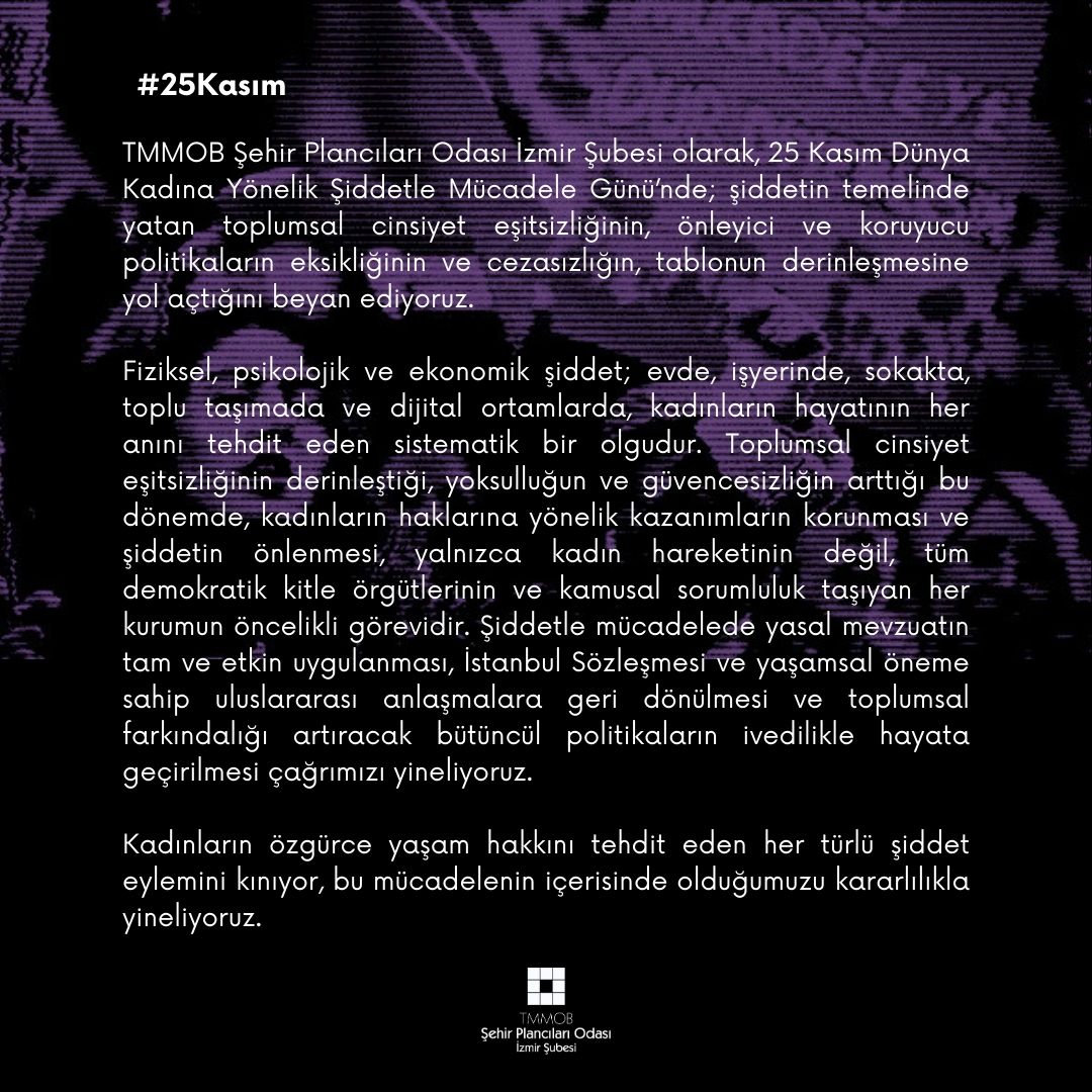 25 KASIM DÜNYA KADINA YÖNELİK ŞİDDETLE MÜCADELE GÜNÜ BASIN AÇIKLAMASI: KAMUSAL MEKâNLAR GÜVENLİ VE ERİŞİLEBİLİR OLANA KADAR MÜCADELEMİZ SÜRECEK!