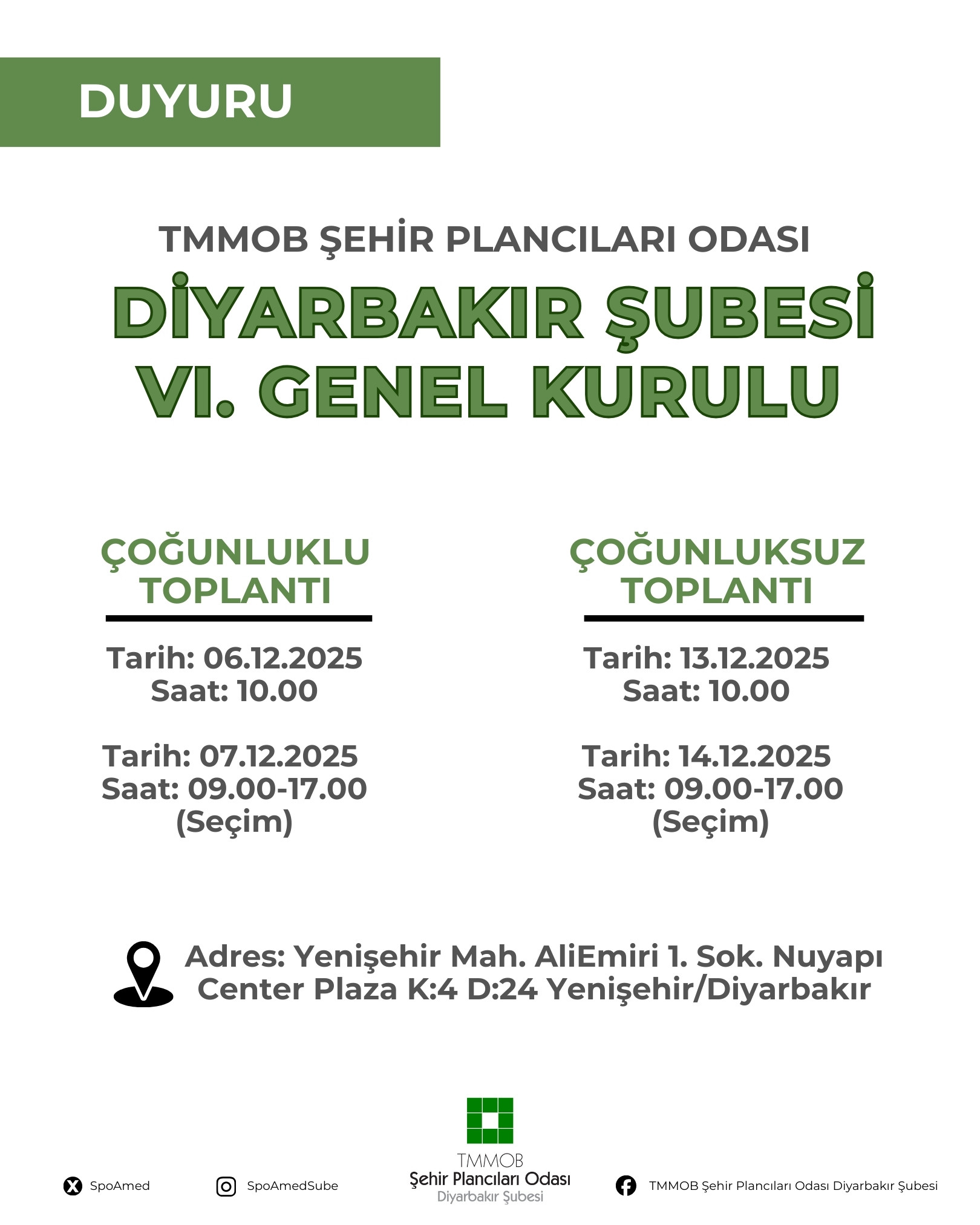 ŞEHİR PLANCILARI ODASI DİYARBAKIR ŞUBESİ VI. GENEL KURULU