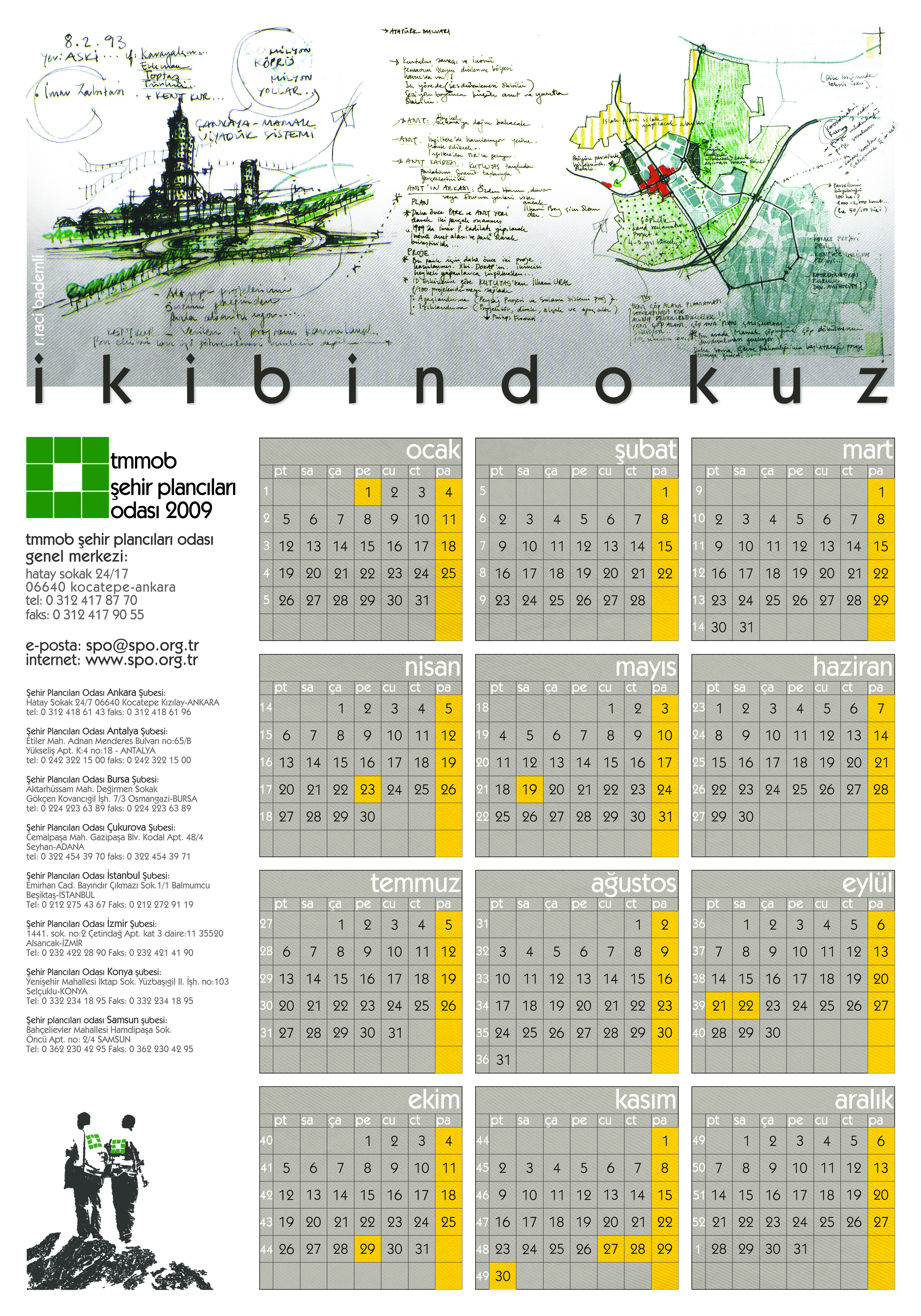 ŞEHİR PLANCILARI ODASI 2009 DUVAR TAKVİMİ BASILDI
